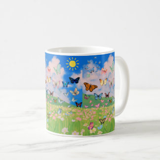 Taza de café Butterfly Meadow – Suave naturaleza f