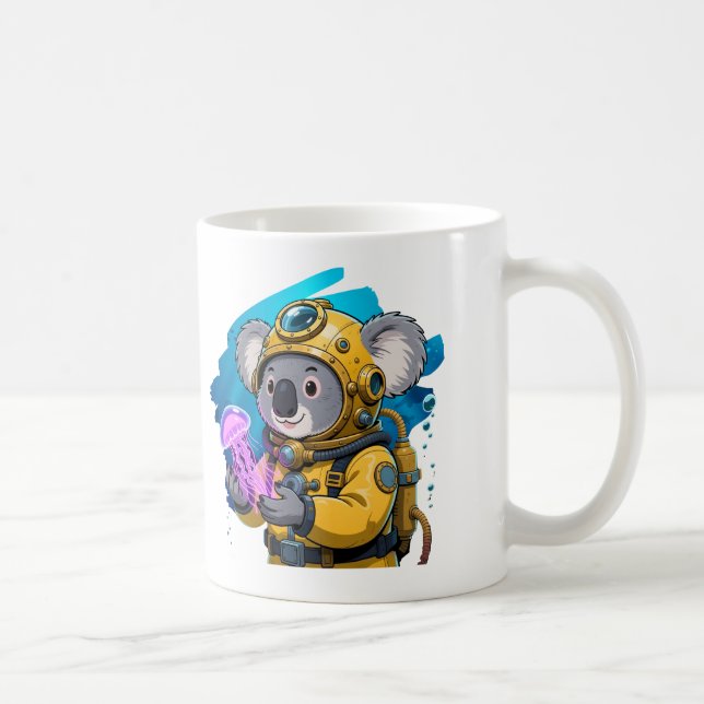 Taza De Café Buzo Profundo Koala Explorador de Dibujos Animados (Derecha)