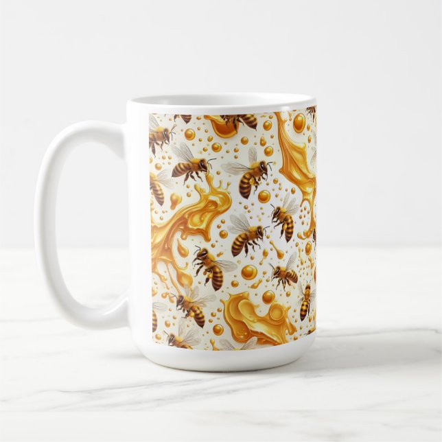 Taza De Café Buzz & Drip – Seamless 8K Honey Bee Pattern with G (Izquierda)