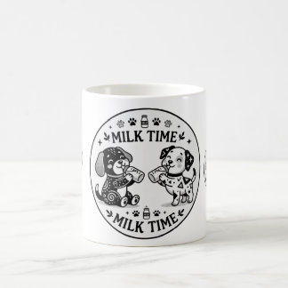 taza de café BW cachorros tiempo de leche