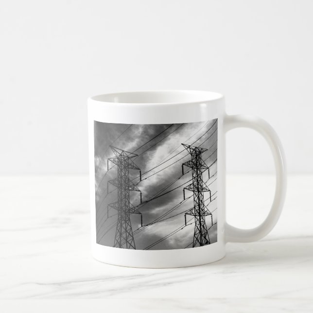 Taza De Café Bw del dbl de la línea eléctrica (Derecha)