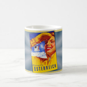 Taza De Café c1950 CARTEL DE VIAJES DE AUSTRIA MCM 
