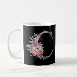 Taza De Café C de Monograma Floral Azul Personalizado