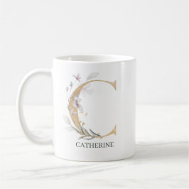 Taza De Café C Monograma Floral Personalizado