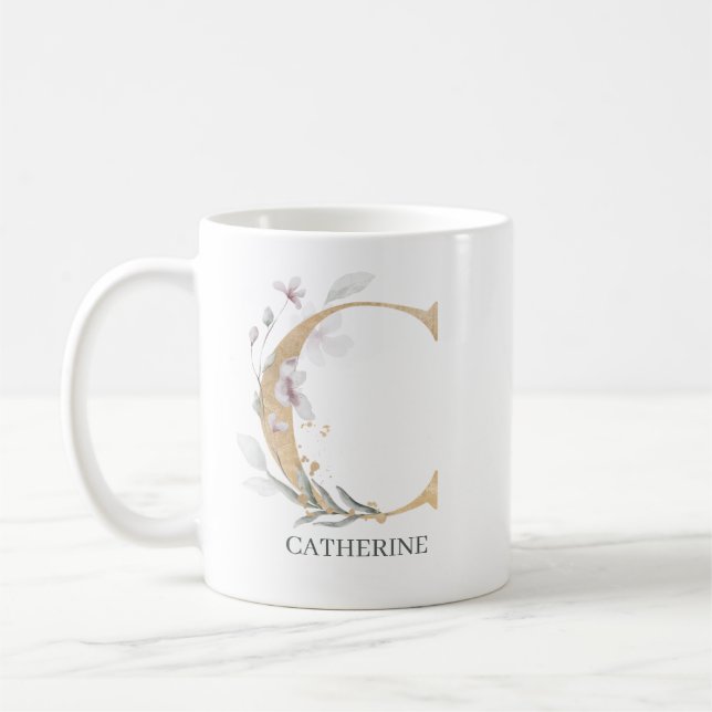 Taza De Café C Monograma Floral Personalizado (Izquierda)