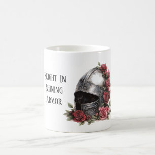 Taza De Café Caballero con casco de armadura brillante rosas ro