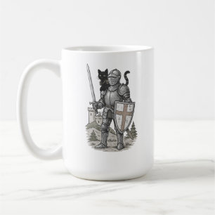 Taza De Café Caballero Con Gato Negro Medieval