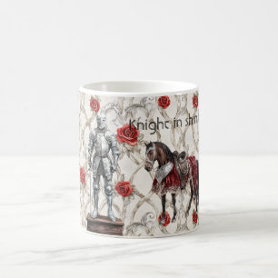 Taza De Café Caballero de las Rosas Rojas en Armadura Brillante