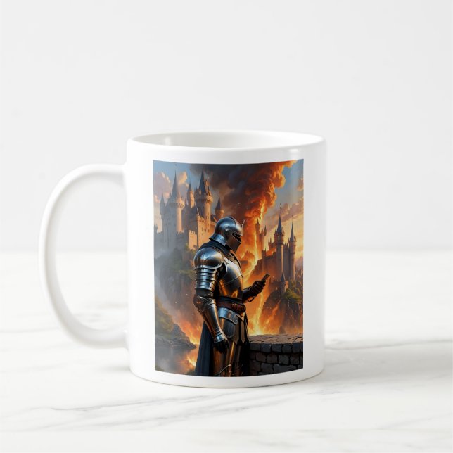 Taza De Café Caballero Medieval Funny Castle Fire Fantasy Art T (Izquierda)
