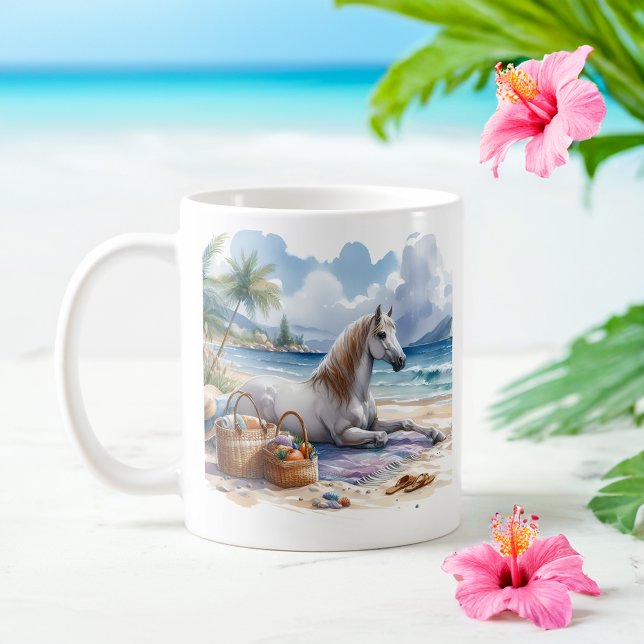 Taza De Café Caballo acuático de verano en la playa (Subido por el creador)