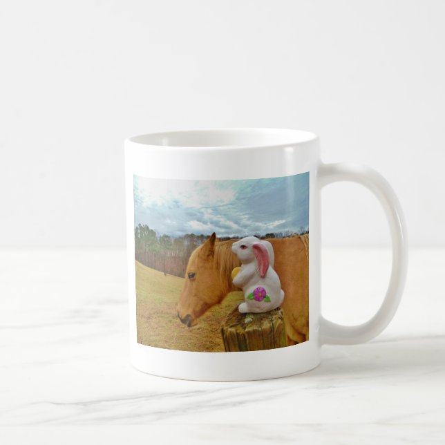 Taza De Café Caballo amarillo, conejo de primavera (Derecha)
