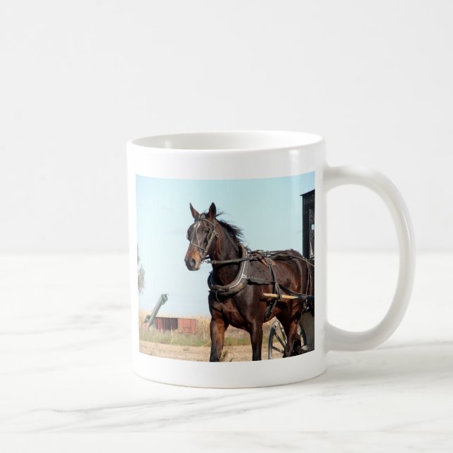 Taza De Café Caballo Amish rural y buggy (Derecha)