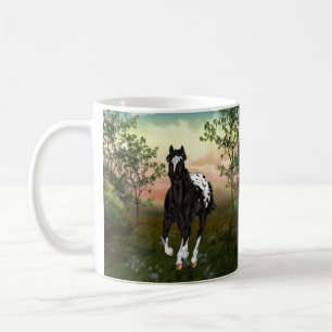 Taza De Café Caballo Appaloosa negro en ejecución