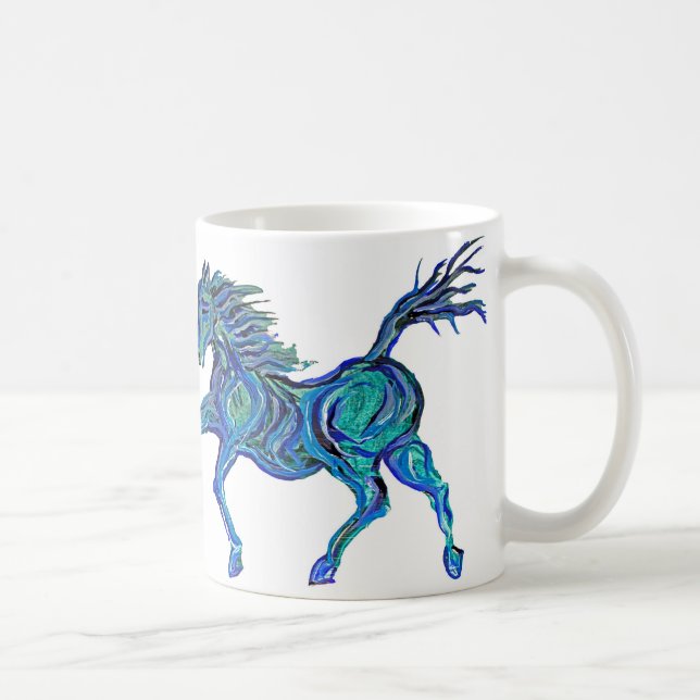 Taza De Café Caballo azul pintado (Derecha)