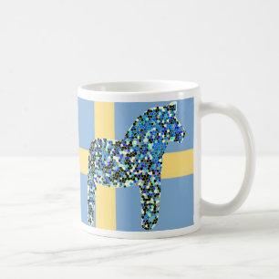 Taza De Café Caballo azul sueco de Dala del mosaico