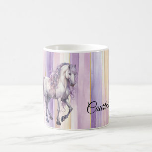 Taza De Café Caballo blanco de lavanda romántica