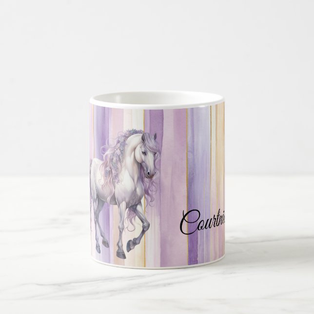 Taza De Café Caballo blanco de lavanda romántica (Centro)