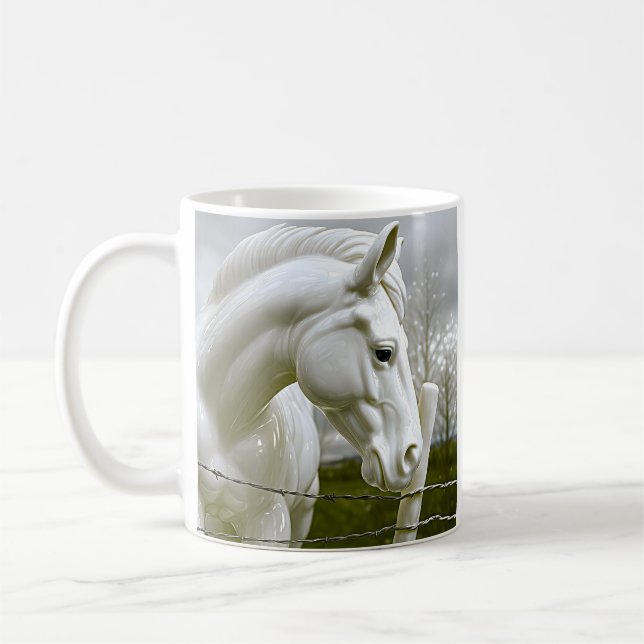Taza De Café Caballo Blanco Elegante (Izquierda)