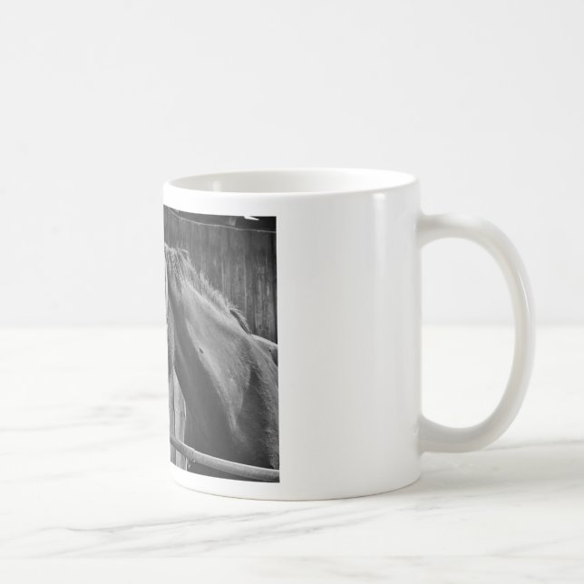 Taza De Café Caballo blanco negro - Arte fotográfico animal (Derecha)