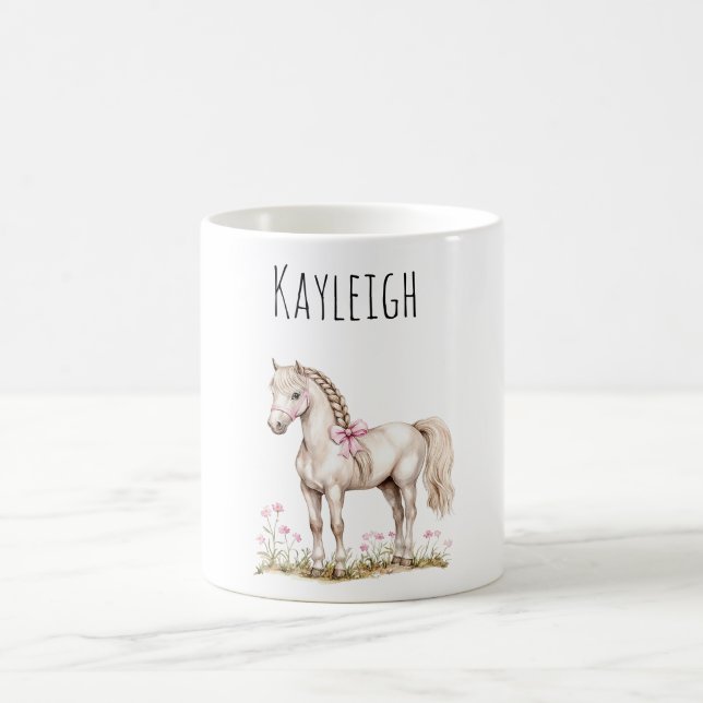 Taza De Café Caballo blanco y flores (Centro)
