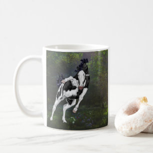 Taza De Café Caballo blanco y negro en un bosque encantado