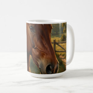 Taza De Café Caballo Castaño Hora Dorada Granero