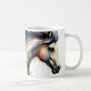 Taza De Café Caballo corriendo en acuarela abstracta