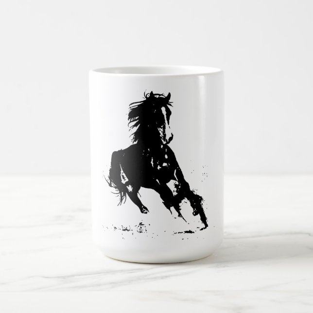 Taza De Café Caballo de arte pop blanco y negro (Centro)