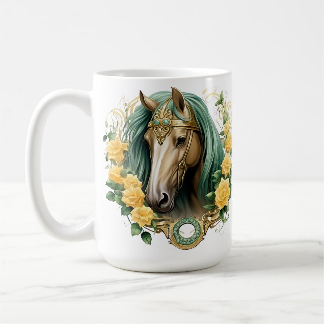 Taza De Café CABALLO DE bonito CON ROSAS AMARILLAS Y MARCO DE O (Izquierda)