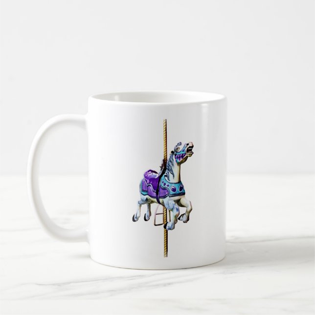 Taza De Café Caballo de carrusel vestido en lavanda y azul (Izquierda)