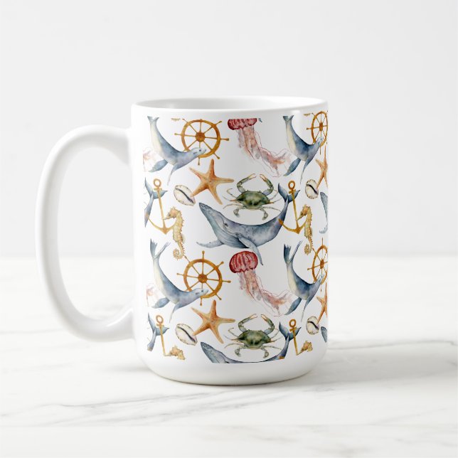 Taza De Café Caballo de mar, noria de buques, ballenas, cangrej (Izquierda)