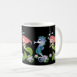 Taza De Café Caballo de mar y pequeña sirena nadando juntos