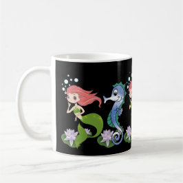 Taza De Café Caballo de mar y pequeña sirena nadando juntos