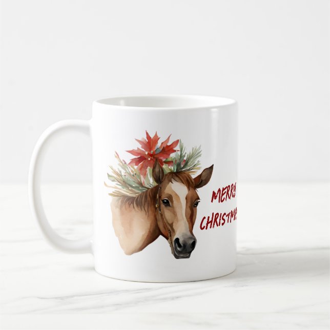 Taza De Café Caballo de Navidades de acuarela (Izquierda)