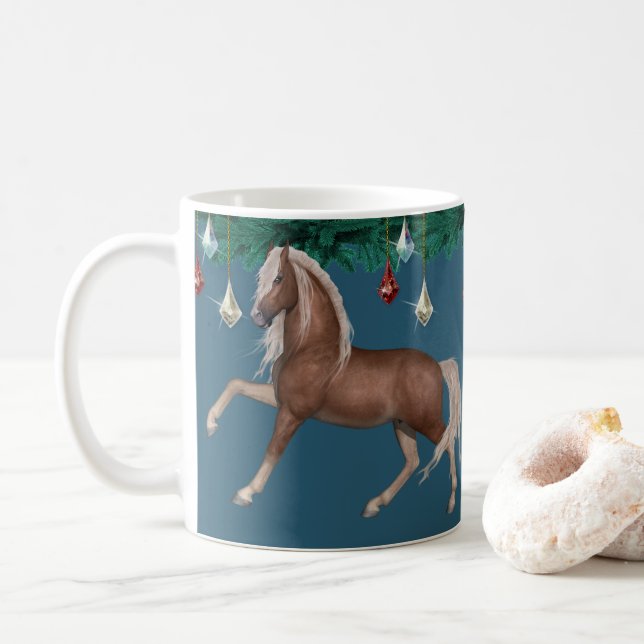 Taza De Café Caballo de Palomino en Mug Azul (Con donut)