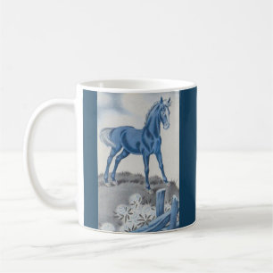 Taza De Café caballo feliz en azul