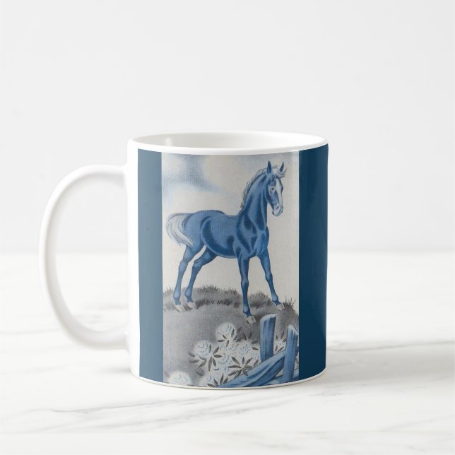 Taza De Café caballo feliz en azul (Izquierda)