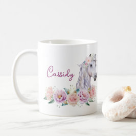 Taza De Café Caballo floral con nombre