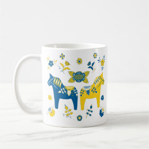 Taza De Café Caballo folk dala sueco l azul y amarillo