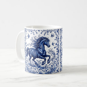Taza De Café Caballo frisón al estilo Delftware en prado
