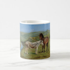 Taza De Café Caballo gris claro en un campo (animal de granja e