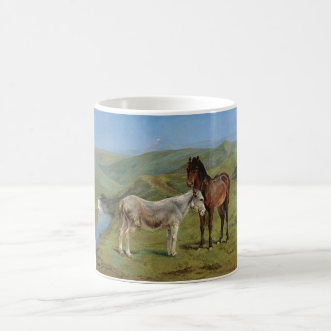Taza De Café Caballo gris claro en un campo (animal de granja e (Centro)