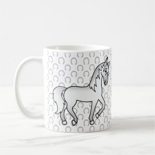 Taza De Café Caballo gris lindo de dibujos animados trotando