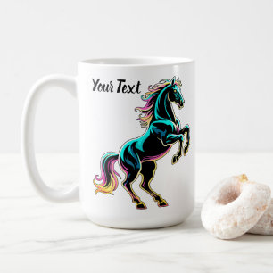 Taza De Café Caballo Luz de Neón Glitch Estilo Retro