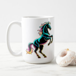 Taza De Café Caballo Luz de Neón Glitch Estilo Retro