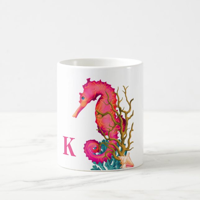 Taza De Café Caballo marino náutico Moda blanca rosada (Centro)