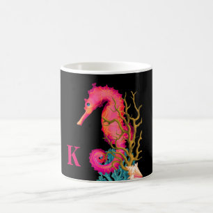 Taza De Café Caballo marino náutico Moda negra rosa