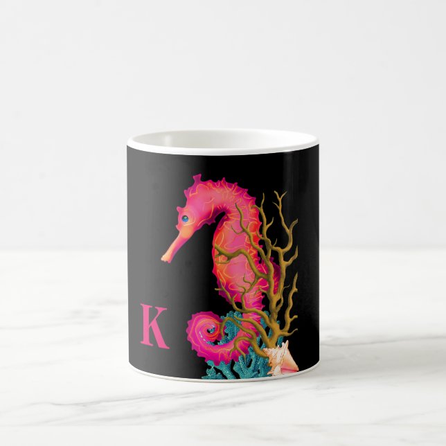 Taza De Café Caballo marino náutico Moda negra rosa (Centro)