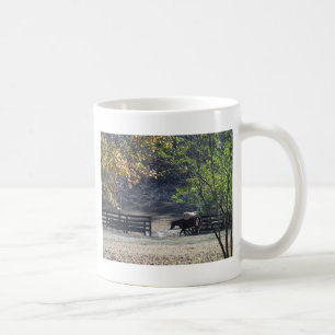 Taza De Café Caballo marrón caminando a través de la cerca