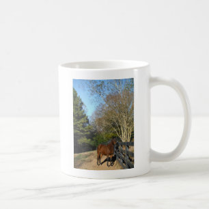Taza De Café Caballo marrón contra una valla